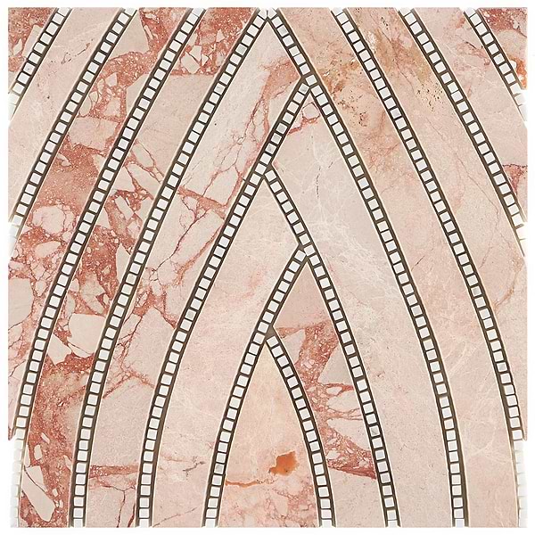 New Palm Beach by Krista Watterworth Leaf Pink Polished Marble Mosaic