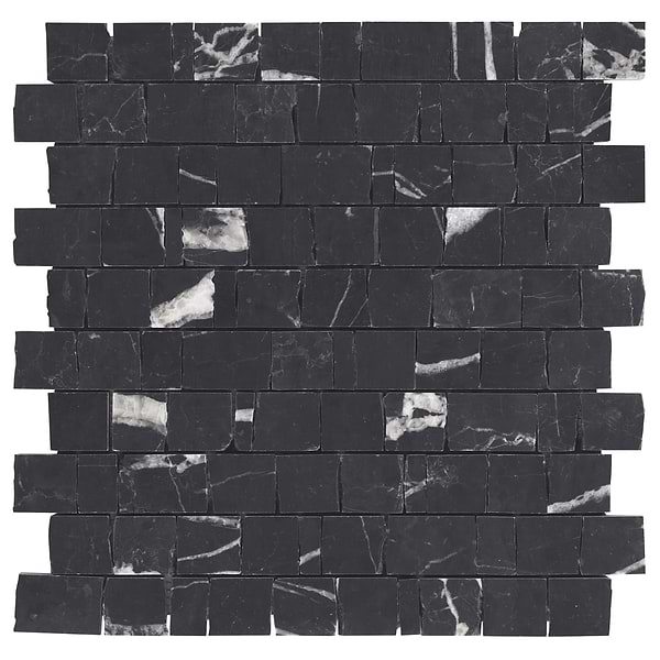 Avanti Nero Marquina Black Hand Clipped Joint Honed Marble Mosaic Tile