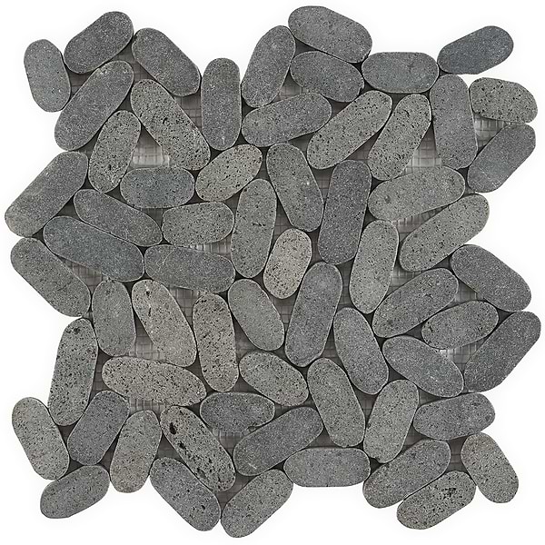 Nature Oval Lava Black Pebble Mosaic Tile - Sample in Black + Gray, View 4, open zoomed image