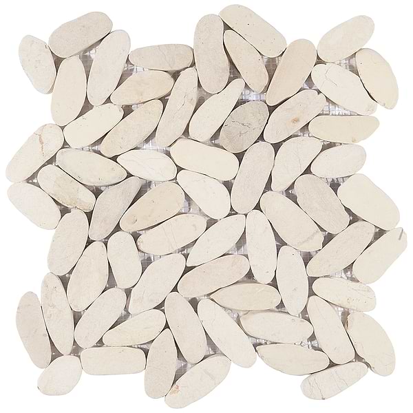 Nature White Flat Oval Pebble Mosaic