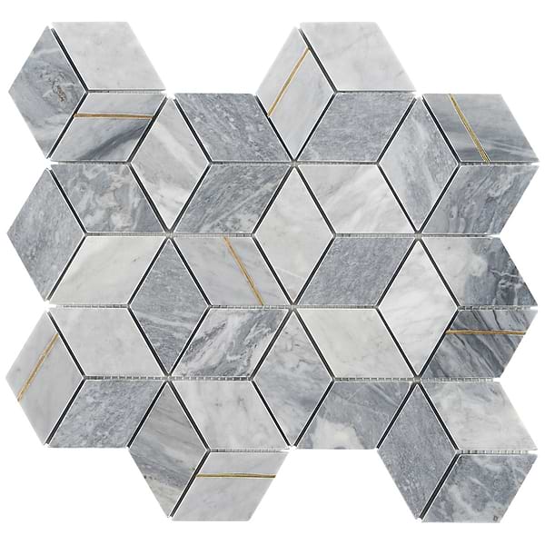 Morgana Bardiglio Polished Marble and Brass Mosaic Tile