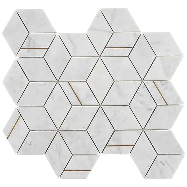 Morgana Carrara Polished Marble and Brass Mosaic Tile