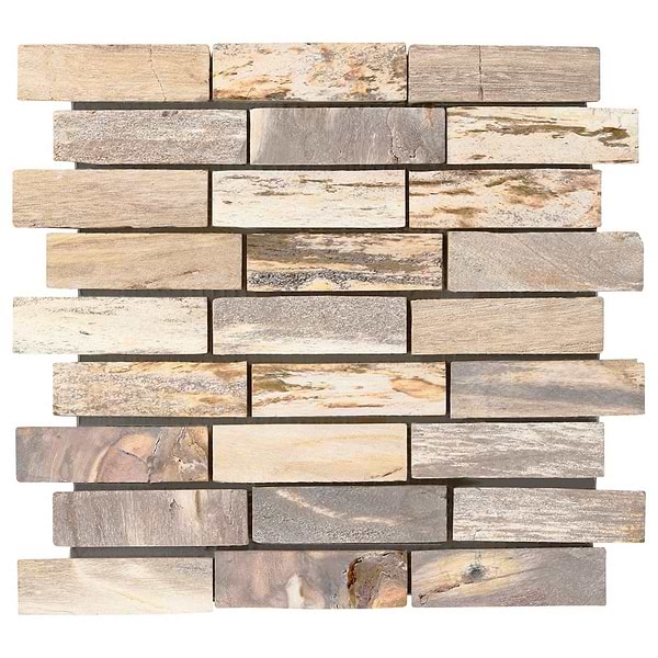 Fossil Brick Beige 1x4 Tumbled Marble Stone Mosaic Tile