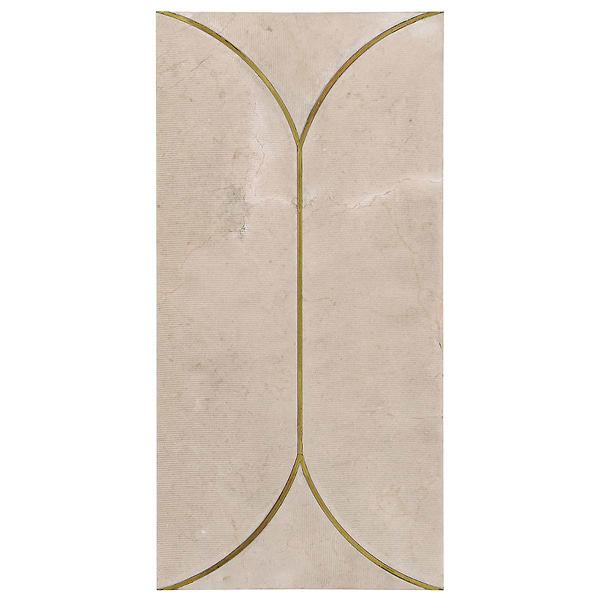 Calypso 3D Carved Crema Marfil Beige with Brass Inlay 8x16 Honed Marble Limestone Tile