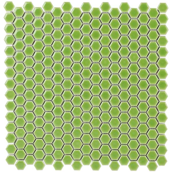 Eden Rimmed Electric Lime Hexagon Polished Ceramic Tile