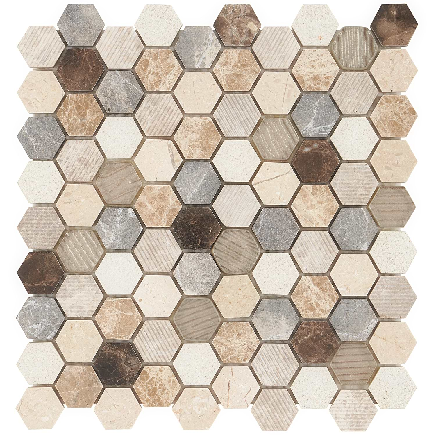 Esker Windrift 1" Hexagon Marble & Glass Tile