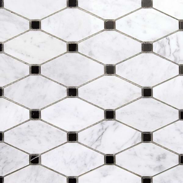 Octave White Carrara With Black Dot Marble 2x4 Polished Mosaic Tile