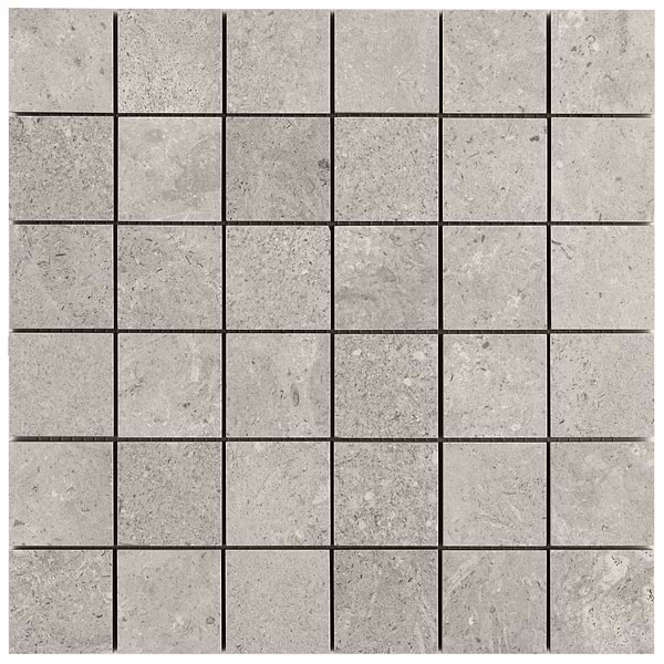 Saint Remy Grigio Gray 3D Textured Veining 2x2 Limestone Look Matte Mosaic Tile
