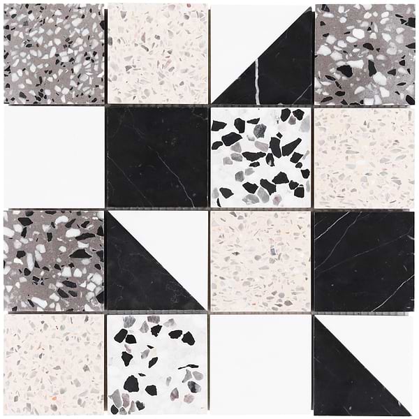 Elizabeth Sutton Artem Pica Black & White 3x3 Polished & Honed Marble and Terrazzo Mosaic Tile