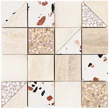 Elizabeth Sutton Artem Paloma Beige & Cream 3x3 Polished & Honed Marble and Terrazzo Mosaic Tile