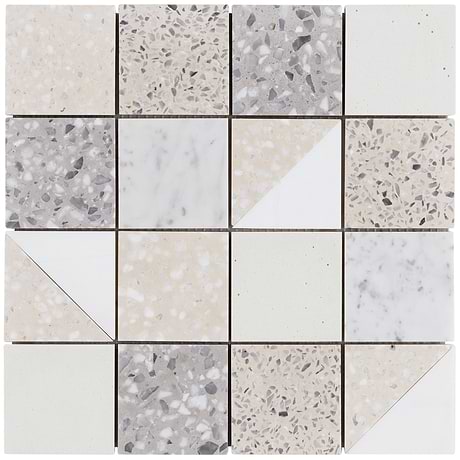 Elizabeth Sutton Artem Swan White & Cream 3x3 Polished & Honed Marble and Terrazzo Mosaic Tile