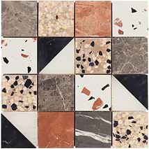 Elizabeth Sutton Artem Wren Terracotta & Gray 3x3 Polished & Honed Marble and Terrazzo Mosaic Tile