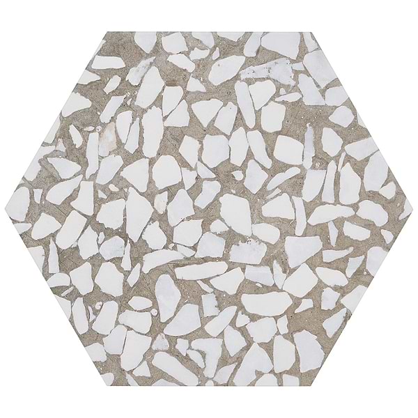 Terrazzo Hex Grigio Gray 9" Terrazzo Look Matte Porcelain Tile