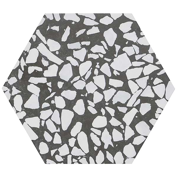 Terrazzo Hex Nero Black & White 9" Terrazzo Look Matte Porcelain Tile