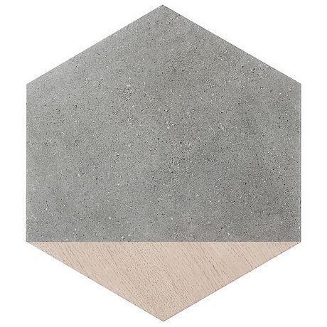 Sample-Pergola Wood Graphite 12.5" Hexagon Matte Porcelain Tile
