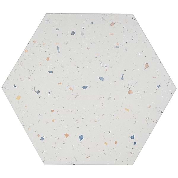 Six Hexagon Multi White 12.5" Terrazzo Look Matte Porcelain Tile