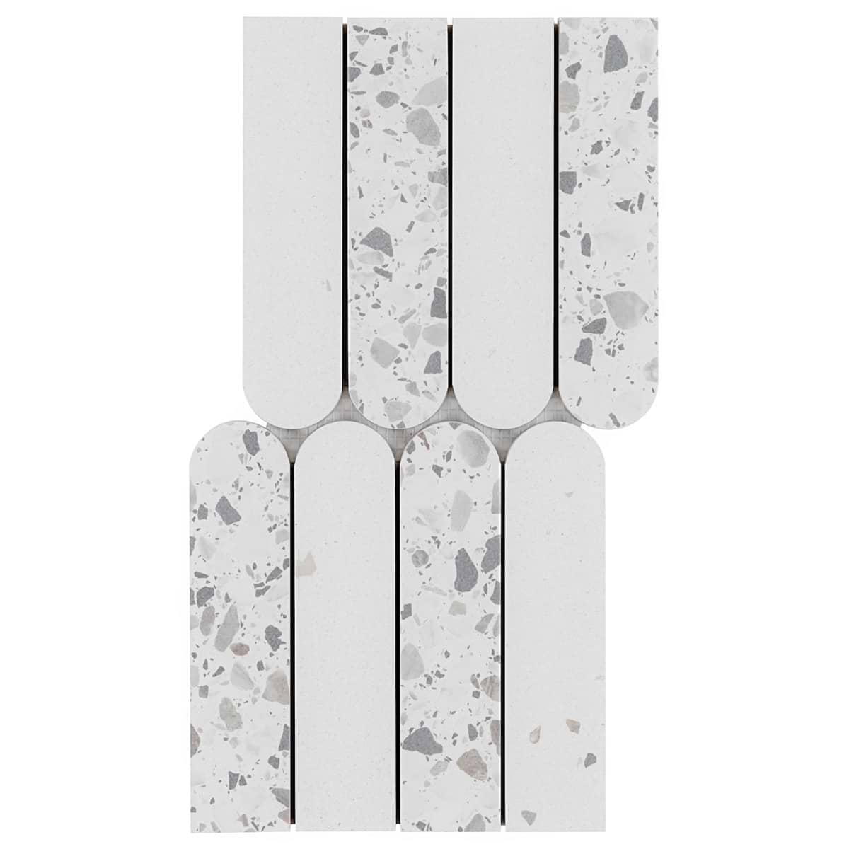 Kobe Fin Ice White 2x8 Terrazzo Look Matte Porcelain Mosaic Tile