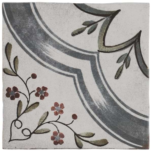Paula Purroy Talia Blossom Blue Gray with Gold 5x5 Matte Ceramic Tile