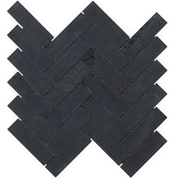 Portrait Black Gold 1x4 Herringbone Matte Porcelain Mosaic Tile