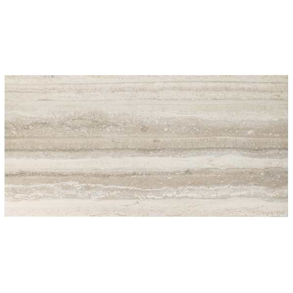 Romani Travertine Crema Beige 3D Textured Veining 24x48 Stone Look Satin Porcelain Tile