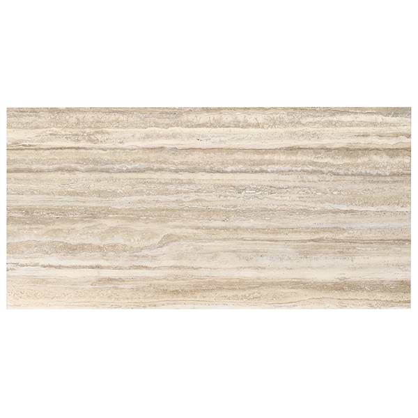 Romani Travertine Hazelnut Beige 3D Textured Veining 24x48 Stone Look Satin Porcelain Tile
