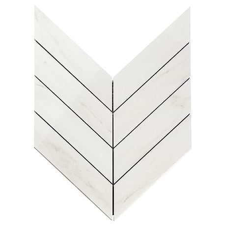 DreamStone Dolomite Snow 2x8 Chevron Polished Porcelain Mosaic
