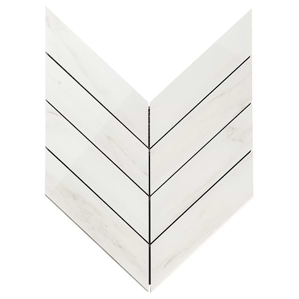 DreamStone Dolomite Snow 2x8 Chevron Polished Porcelain Mosaic