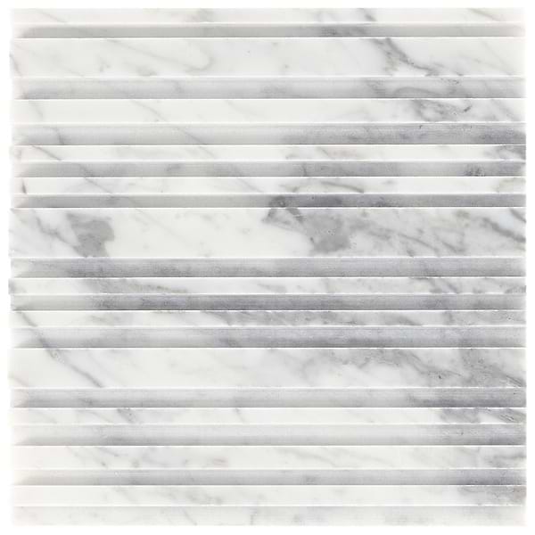 Disco-Barcode by Michael Habachy Entero Carrara White 8x8 Textured 3D Honed Marble Tile