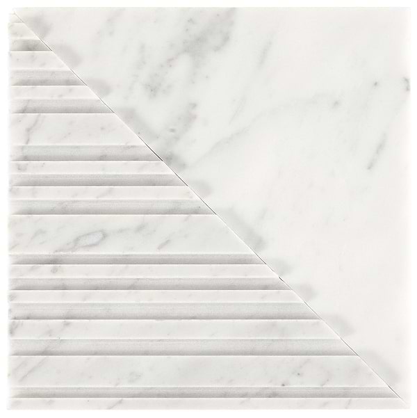 Disco-Barcode by Michael Habachy Medio Carrara White 8x8 Textured 3D Honed Marble Tile