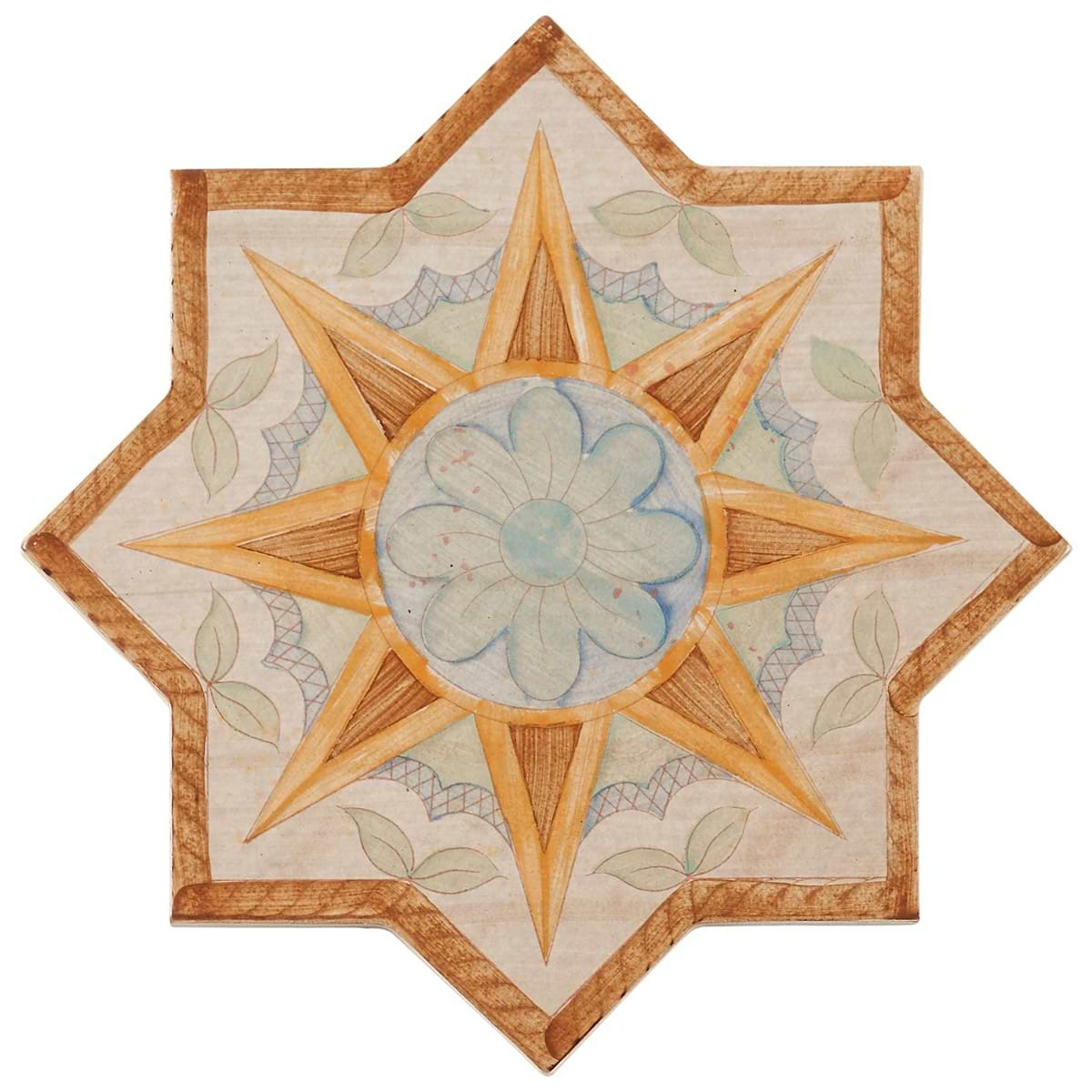 Burgos Terracotta Deco Garden Sun 4-Way Hand Painted Porcelain Border Connector