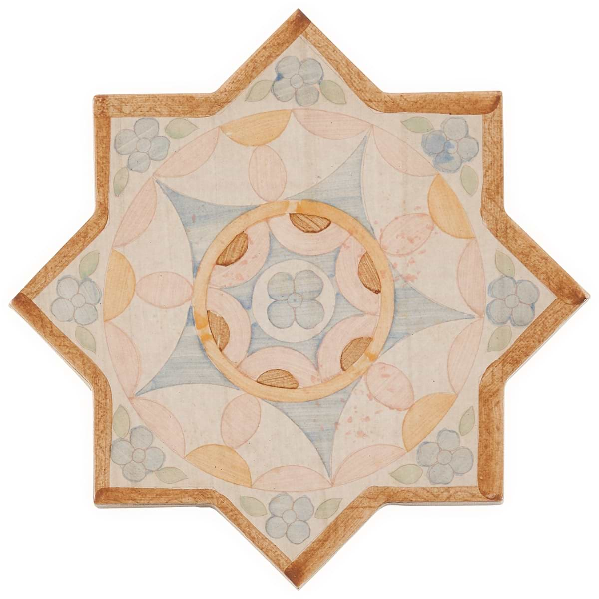 Burgos Terracotta Deco Garden Star 4-Way Hand Painted Porcelain Border Connector