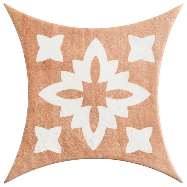 Raval Peach Terracotta 3x8 Petal and 6x6 Kite with Deco Natalia Terracotta Kite Matte Porcelain Tile