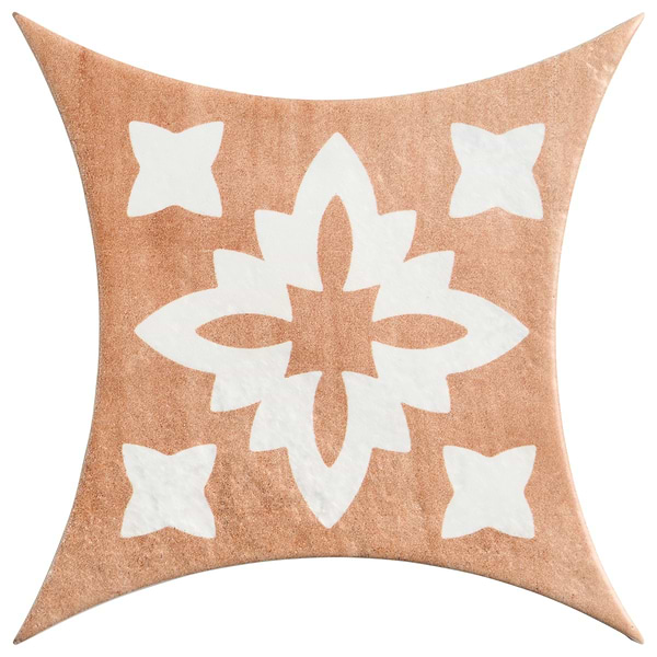 Raval White 3x8 Petal and 6x6 Kite with Deco Natalia Terracotta Kite Matte Porcelain Tile