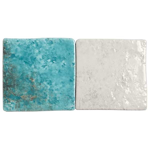 Greta Checkerboard Lagoon Blue and Seashell White 5x5 Glossy Textured Porcelain Tile