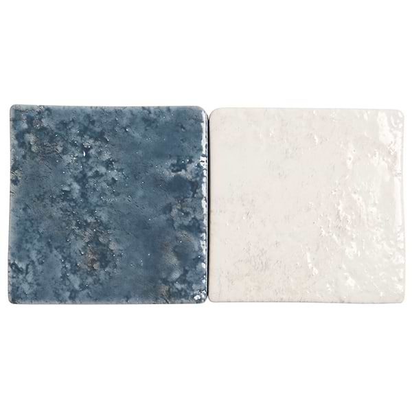 Greta Checkerboard Midnight Blue and Seashell White 5x5 Glossy Textured Porcelain Tile