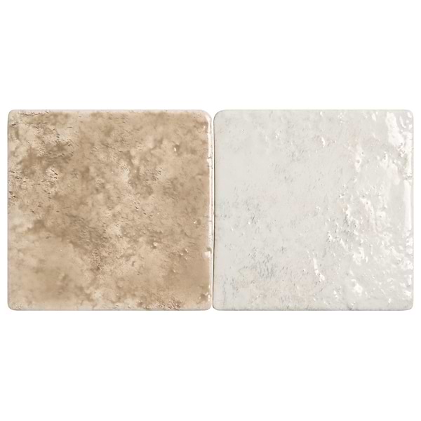 Greta Checkerboard Sand Beige and Seashell White 5x5 Glossy Textured Porcelain Tile