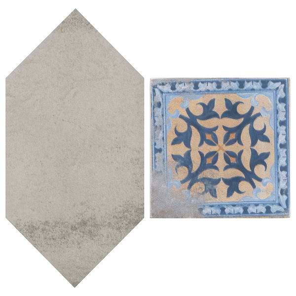 Morocco Dove Gray 4x8 Picket and Medina Multicolor 4x4 Square Matte Porcelain Tile