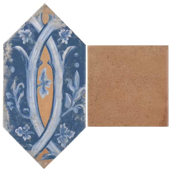 Morocco Medina Multicolor 4x8 Picket and Terracotta 4x4 Square Matte Porcelain Tile