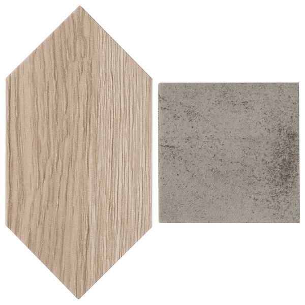 Morocco Oak Beige 4x8 Picket and Dove Gray 4x4 Square Matte Porcelain Tile