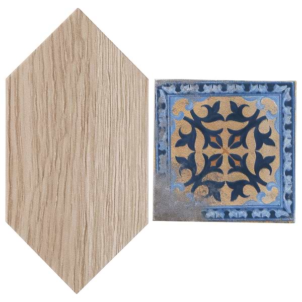 Morocco Oak Beige 4x8 Picket and Medina Multicolor 4x4 Square Matte Porcelain Tile