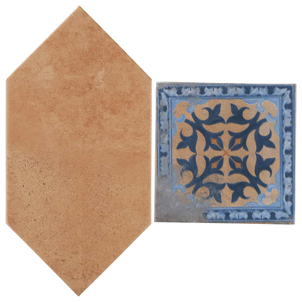 Morocco Terracotta 4x8 Picket and Medina Multicolor 4x4 Square Matte Porcelain Tile
