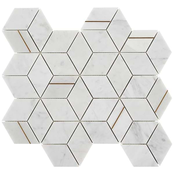 Morgana Carrara Polished Marble and Brass Mosaic Tile