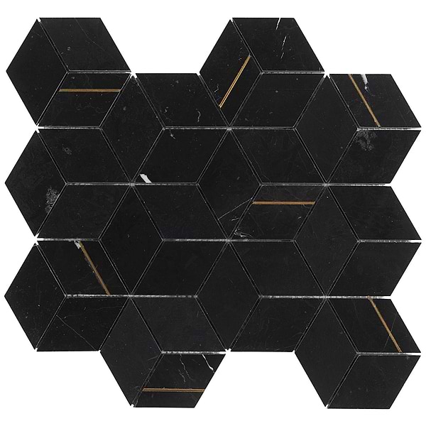 Morgana Nero Polished Marble and Brass Mosaic Tile