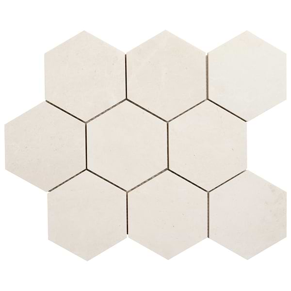 Vanilla Warm White 4” Hexagon Polished Marble Mosaic Tile