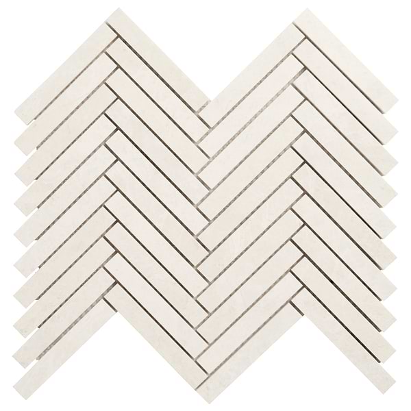 Vanilla Warm White 1/2x4 Herringbone Polished Marble Mosaic Tile