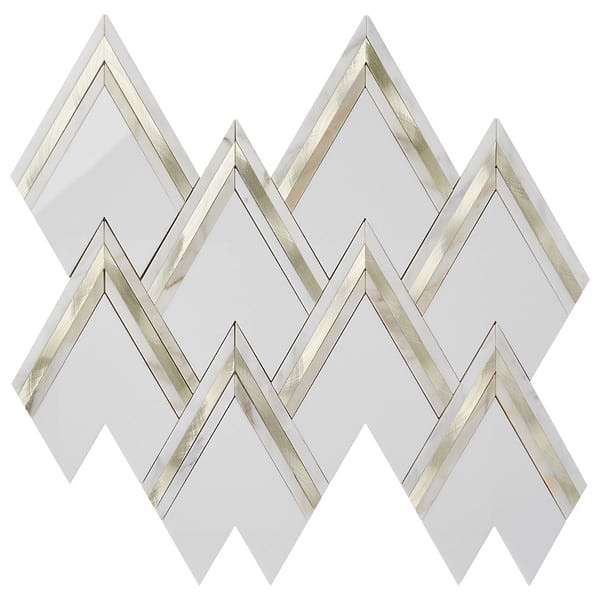 VZAG White and Gold 6" Polished Marble & Brass Mosaic Tile by Vanessa Deleon