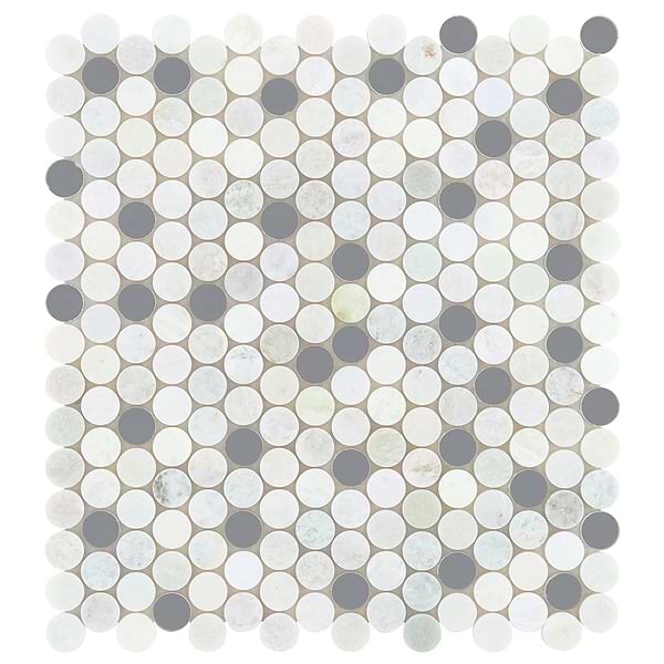 Reflection Ming Green With Mirror 1" Penny Round Polished Marble & Glass Mosaic Tile