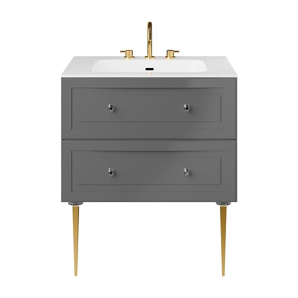 Alma Gray 30" Vanity with Gold Legs & Knobs with Integrated White Solid Surface Top