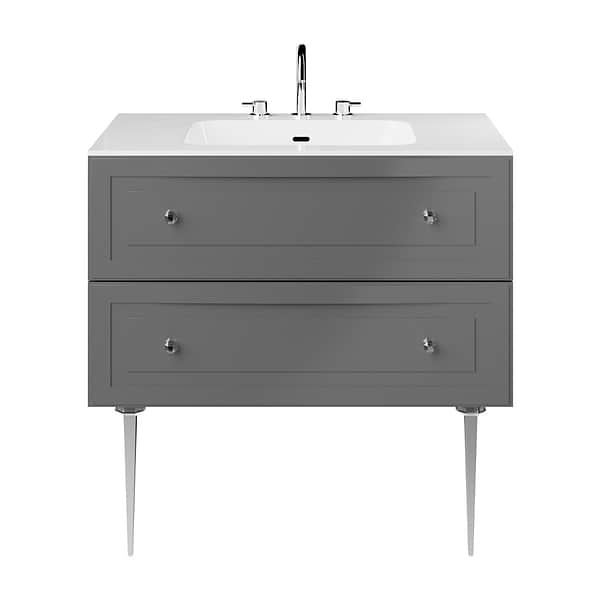 Alma Gray 36" Vanity with Chrome Legs & Knobs with Integrated White Solid Surface Top