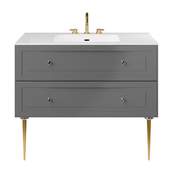 Alma Gray 42" Vanity with Gold Legs & Knobs with Integrated White Solid Surface Top